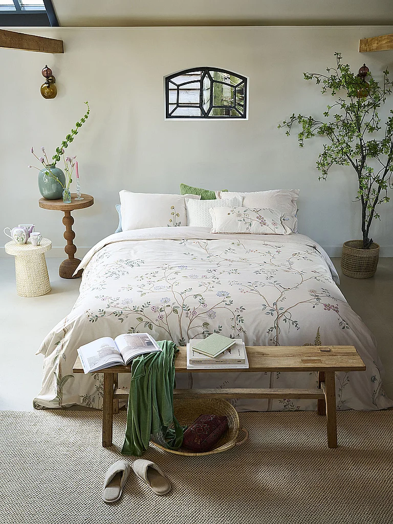 PIP STUDIO Ropa de cama de percal DESI GARDEN 70x90cm/140x200cm Crema blanco